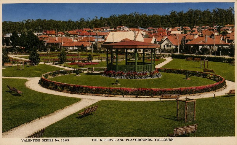 Historical composition showing Yallourn’s nursery, garden workers and the planned garden town.