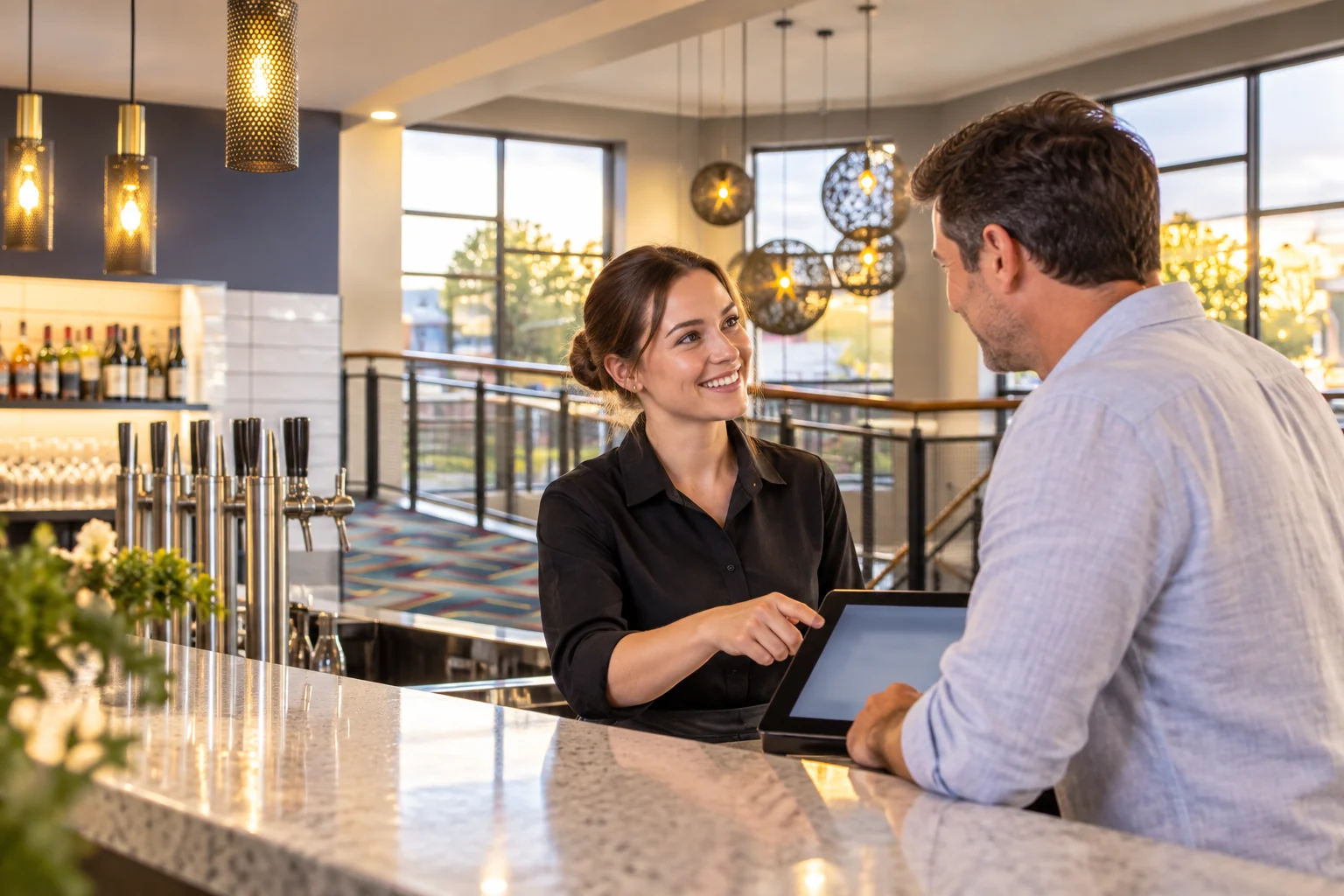 Interpretive scene of attentive customer service in a regional hotel