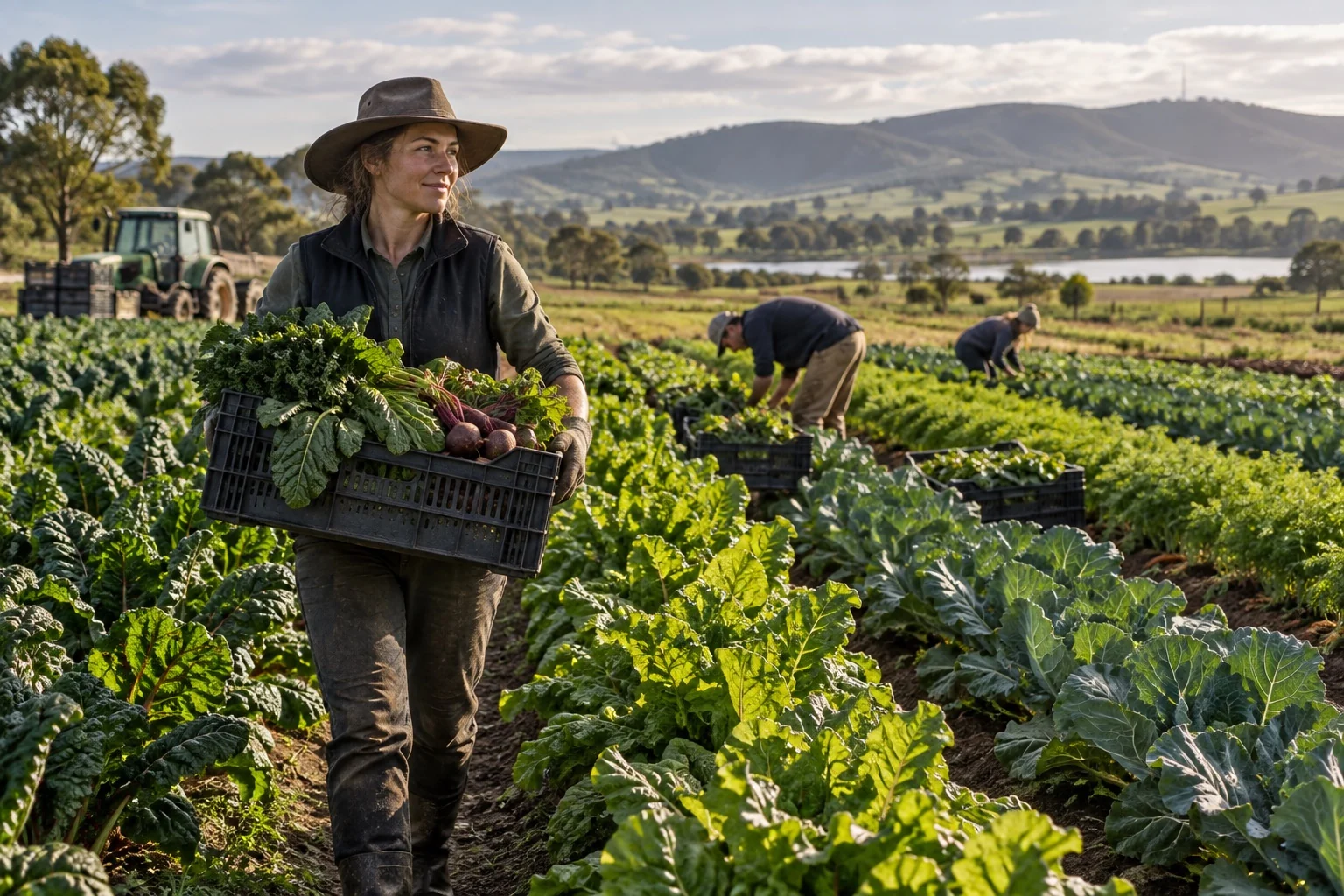 Illustrative vegetable harvesting on Latrobe Valley farmland